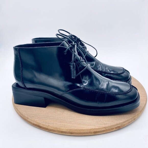 Vintage Cole Haan Boots Womens 9 Black Leather Lace Up Ankle Whimsy Goth - Picture 1 of 12